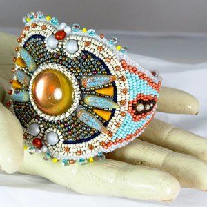Bead Embroidered bracelet handmade